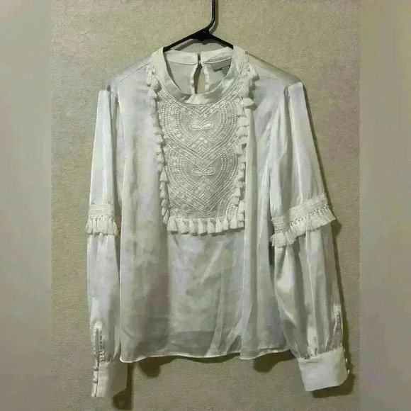 Ryegrass Ivory Tassel Boho Victorian Blouse Large NWT Love Bowery Poplin - Picture 3 of 11